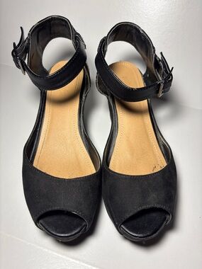 BAMBOO Black Open-Toe Ankle Strap Sandals